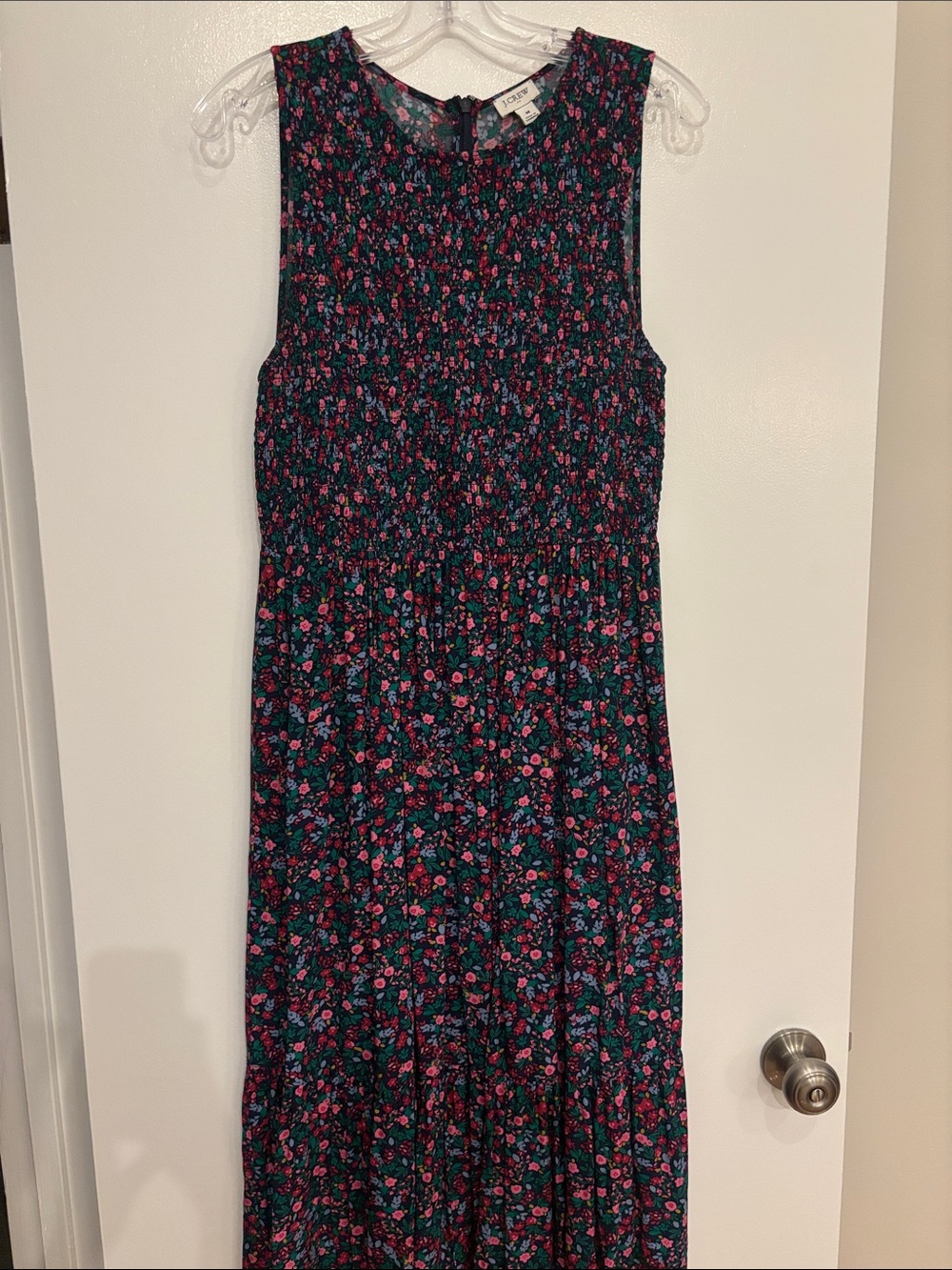 J. Crew Navy Maxi Dress with Pink & Teal Floral Print